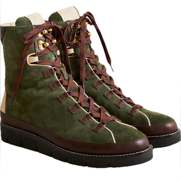 J. Crew Shoes - J. Crew Elsa Lace-Up Suede Boots Women’s Green & Brown Size 6